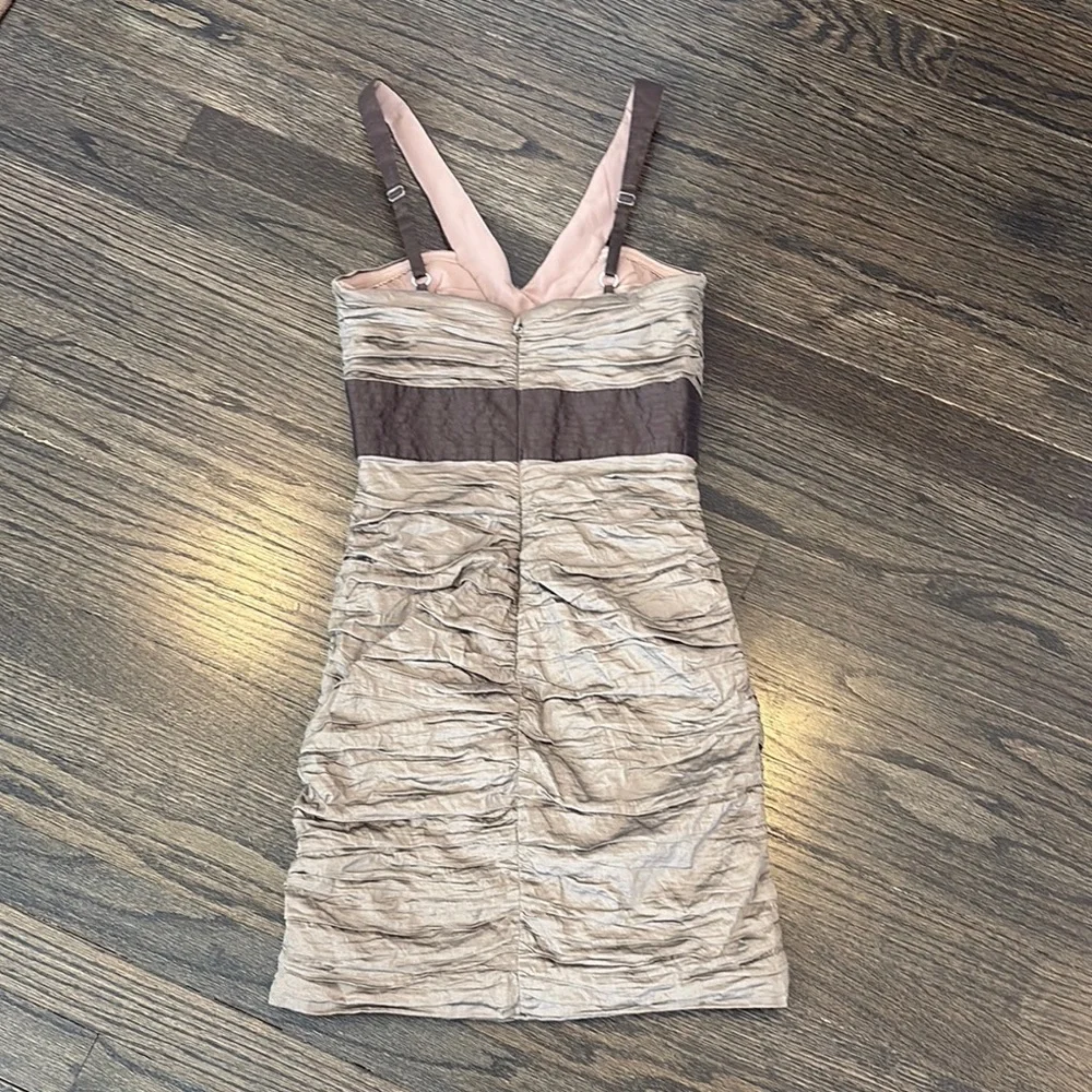 Elegant Ruched Dress in Taupe and Brown by BCBG Maxazria (size 0) - Picture 4 of 5